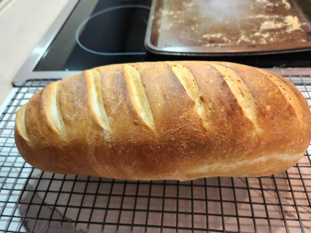 Freshly baked bread on cooling rack
