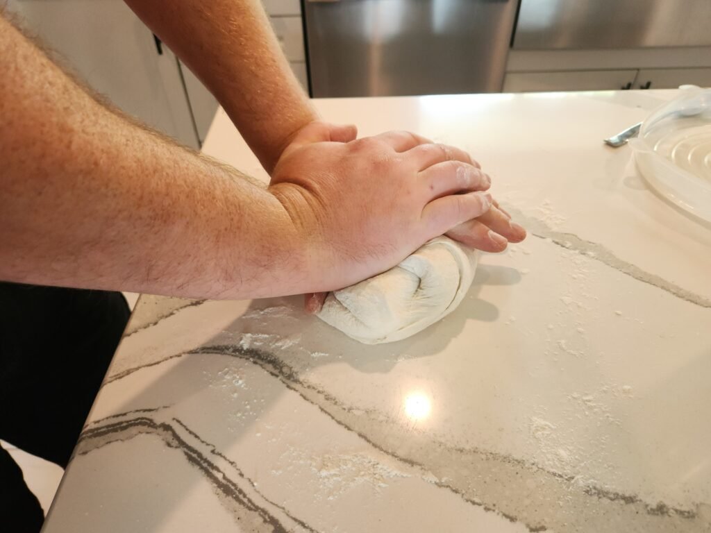 Kneading dough with hands
