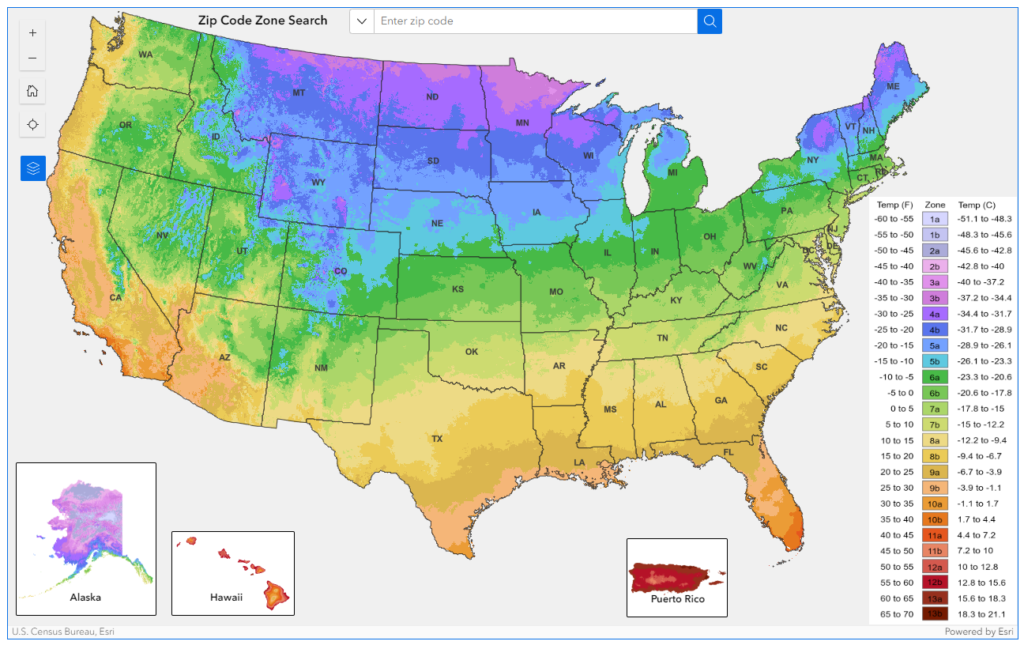 USA Growing Zones Map from https://planthardiness.ars.usda.gov/ 