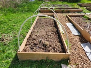 Raised garden bed with PVC hoops