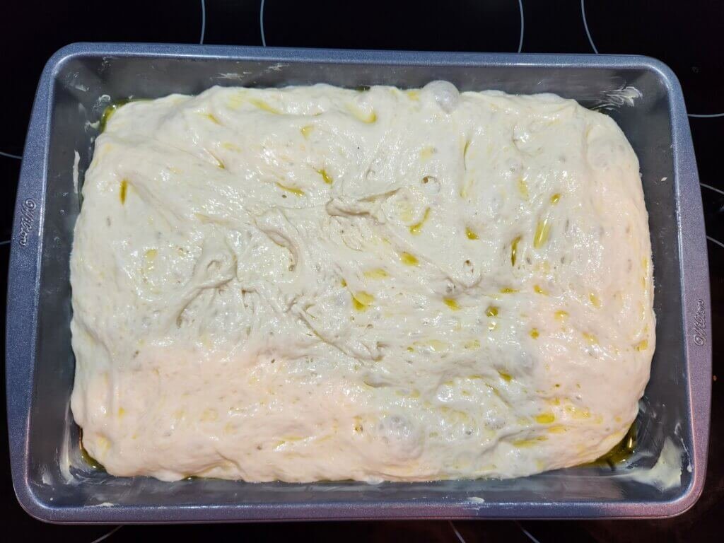 Focaccia dough after final resting period