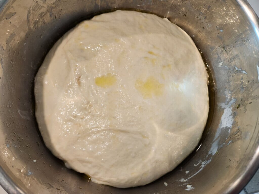 Focaccia dough after second 30 minute rest
