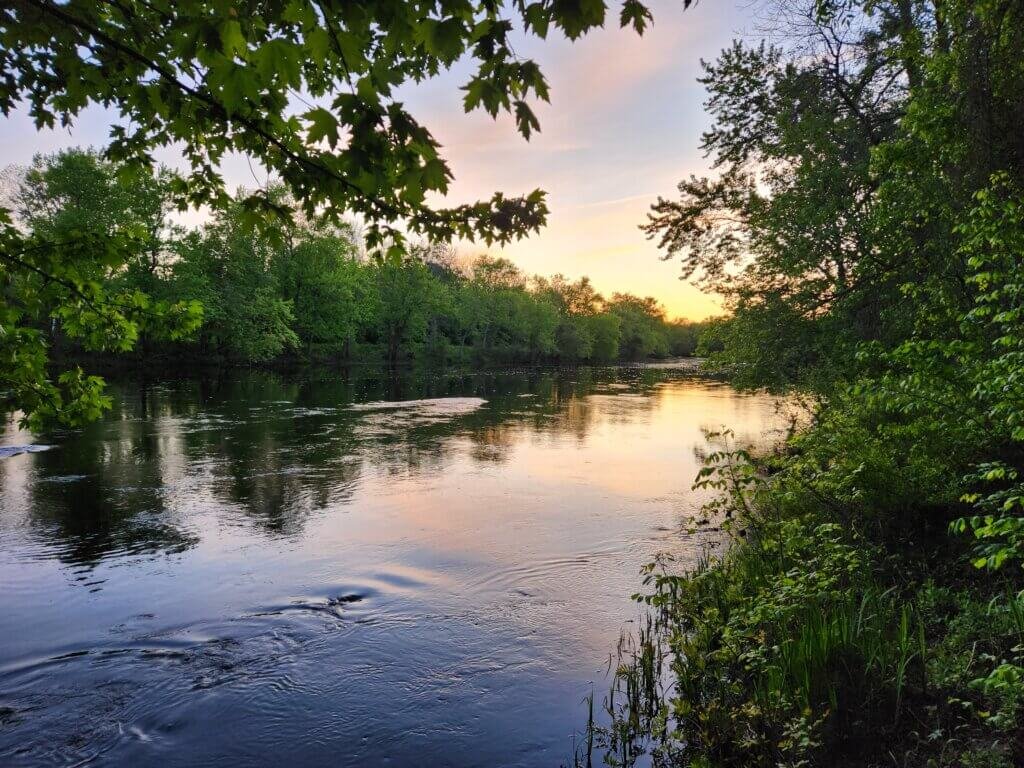 Golden hour on a quiet river – nature’s peaceful evening reflection.