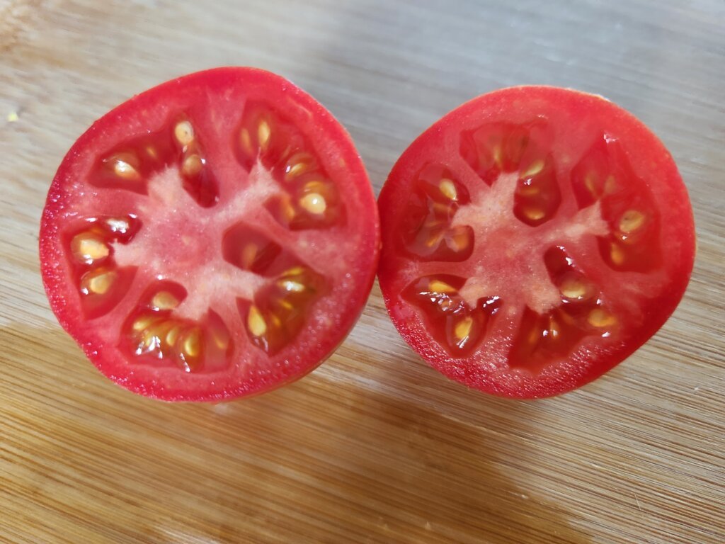 Tomato cut in half to remove tomato seeds