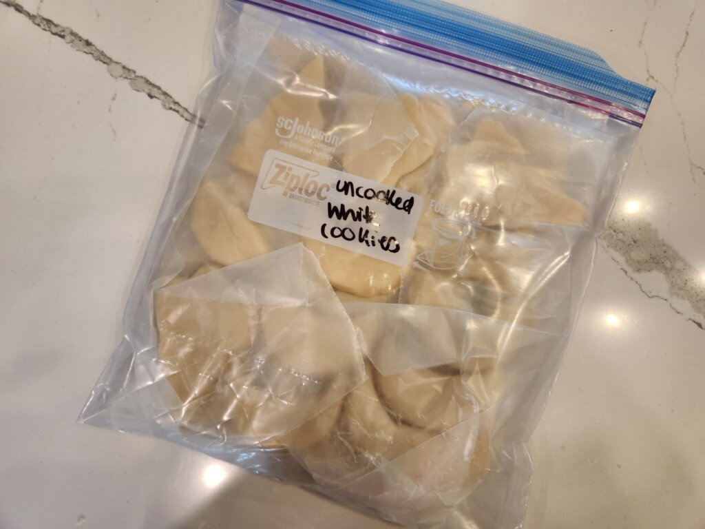 Frozen Raw Greek White Cookies in a Ziploc to Thaw and Bake When Ready