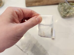 Final fold of the top of the homemade tea bag