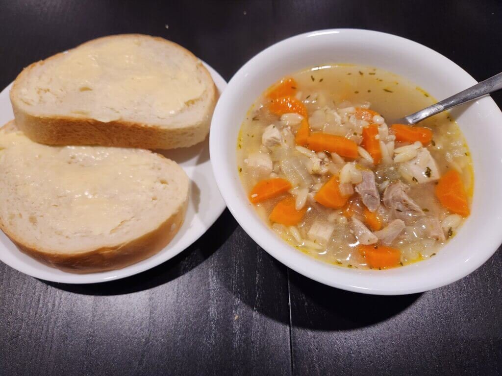Leftover turkey soup with fresh bread