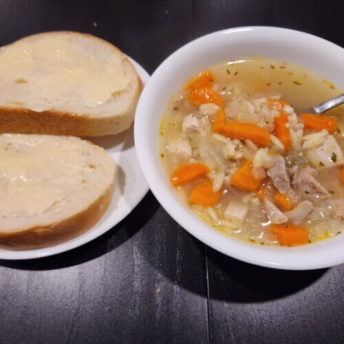 Leftover turkey soup with fresh bread