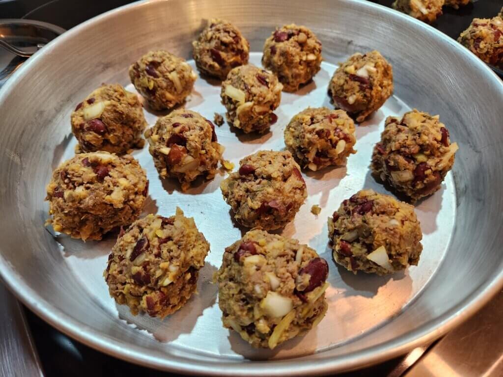 Lentil Meatballs Ready in Pan to Bake