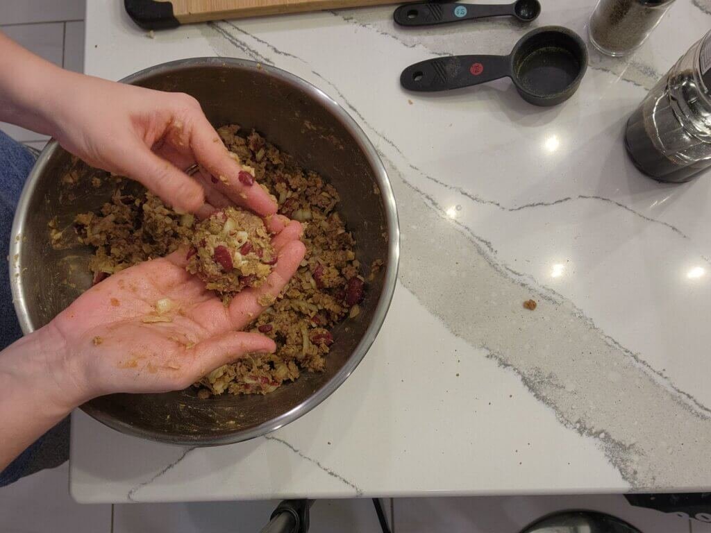 molding mixture into a meatball