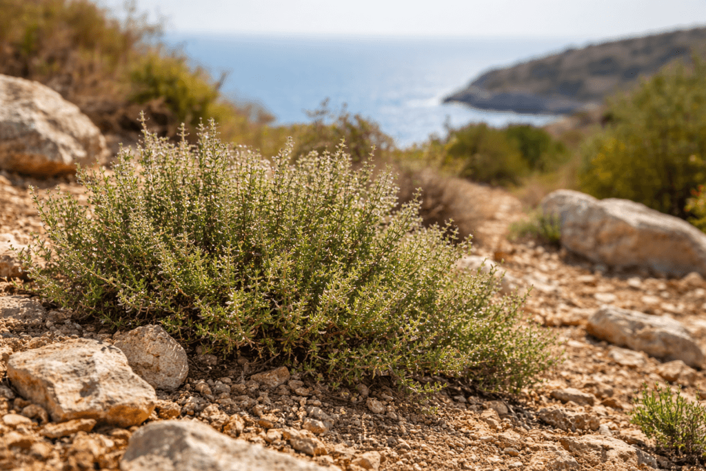Mediterranean thyme on rocky hillside