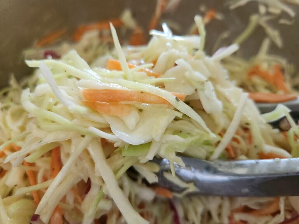 Close up of creamy homemade coleslaw ready to serve