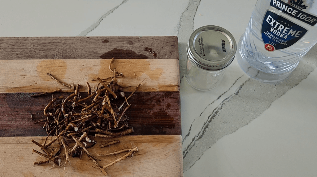 dandelion root tincture flatlay