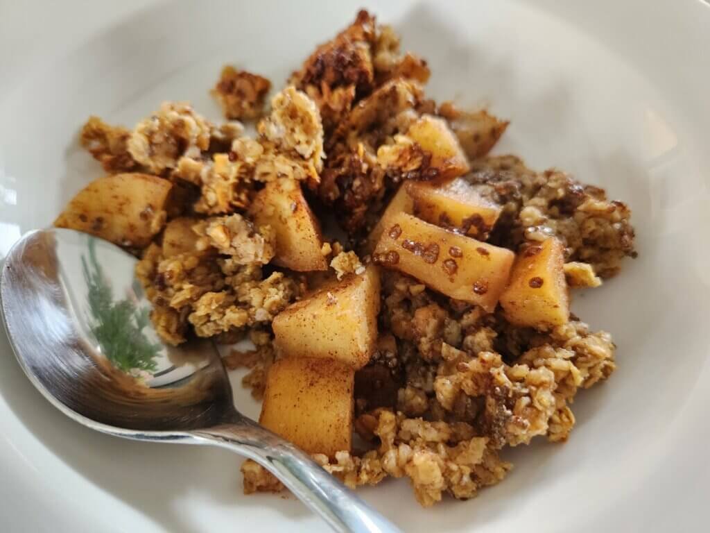 Apple Crisp with Granola Topping in Bowl