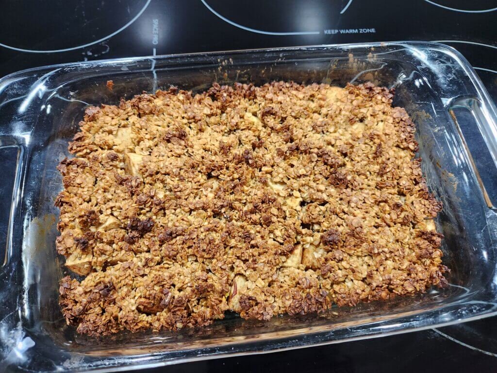 Apple Crisp with Granola topping Finished Baking