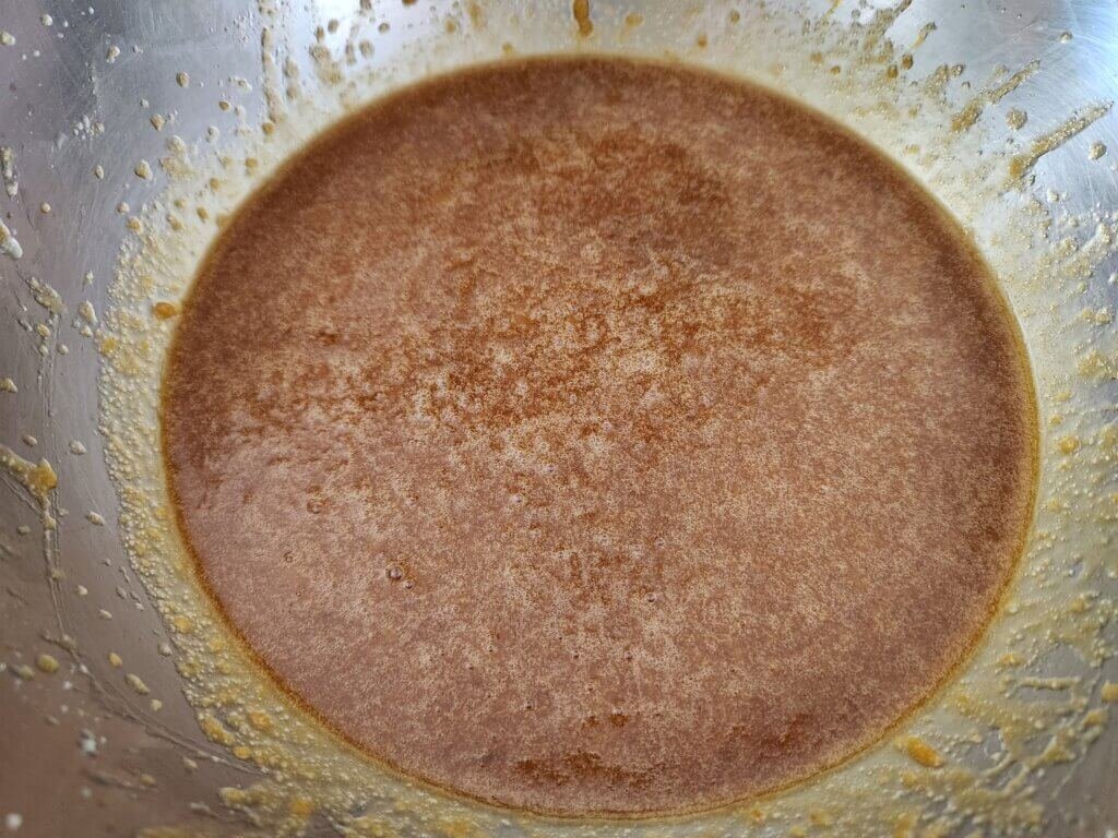 All wet ingredients of pumpkin spice cookies mixed together