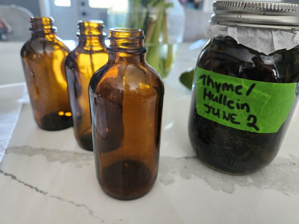 Amber Glass Droppers Ready for Thyme and Mullein Tincture