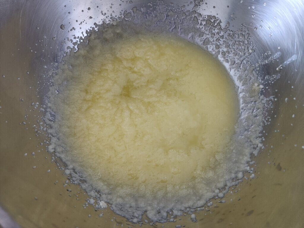 Melted butter and white sugar mixed together