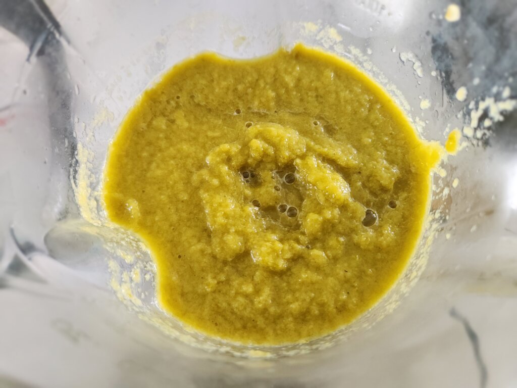 Blended fermented jalapeño hot sauce before straining